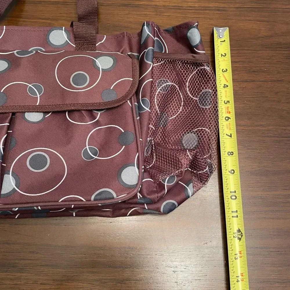 Diaper Bag Women Brown White Geometric Lightweight Nylon Bottle Pockets L